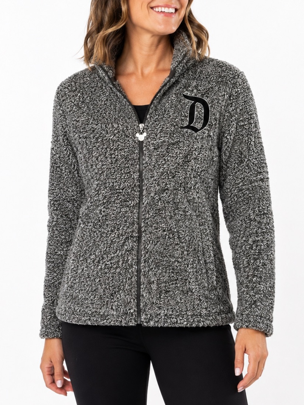 Disney Parks Disneyland Sherpa Fleece Zip Jacket Embroidered D Gray Size Small